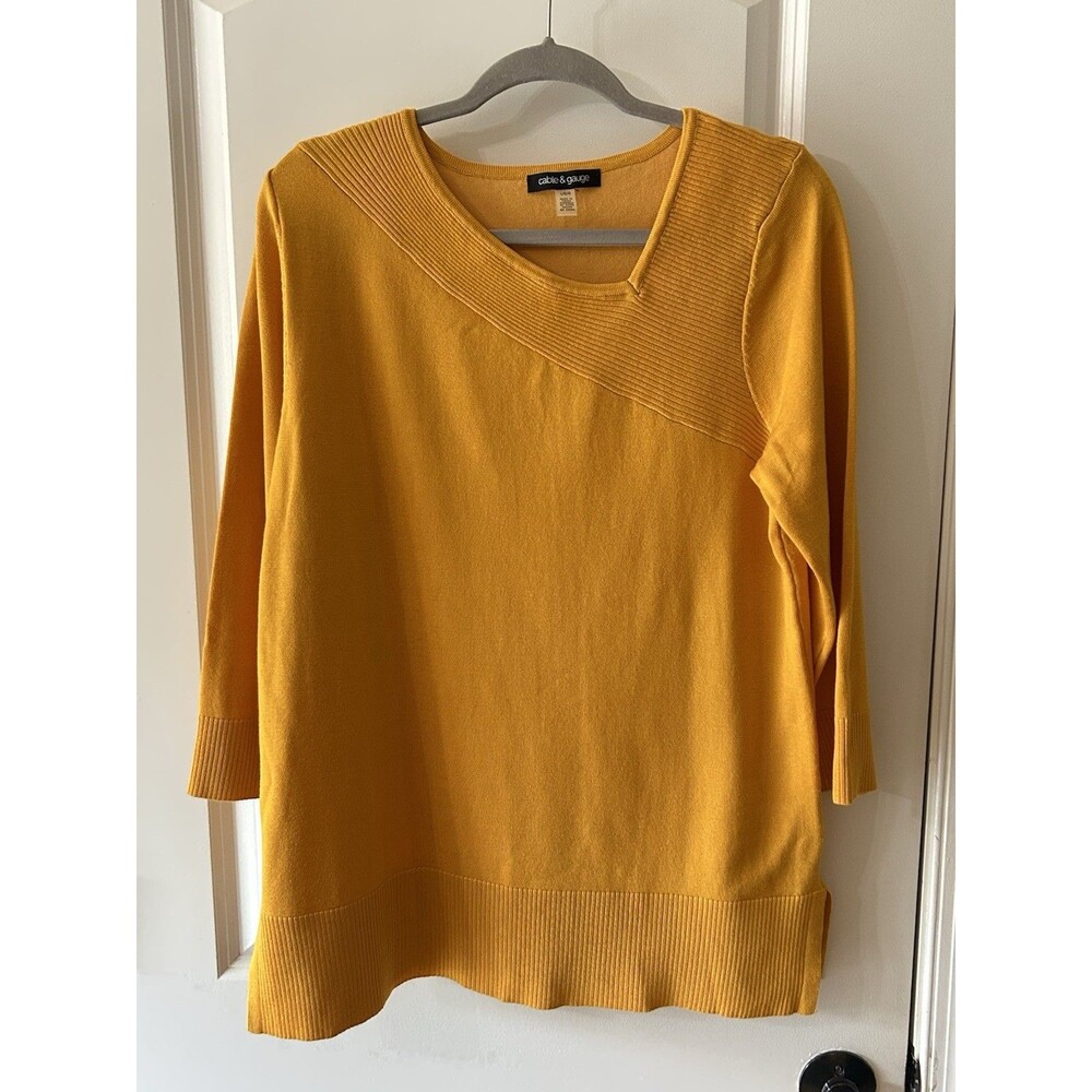 Cable & Gauge Women’s Size Large Mustard Yellow Tunic Sweater 3/4 Sleeve